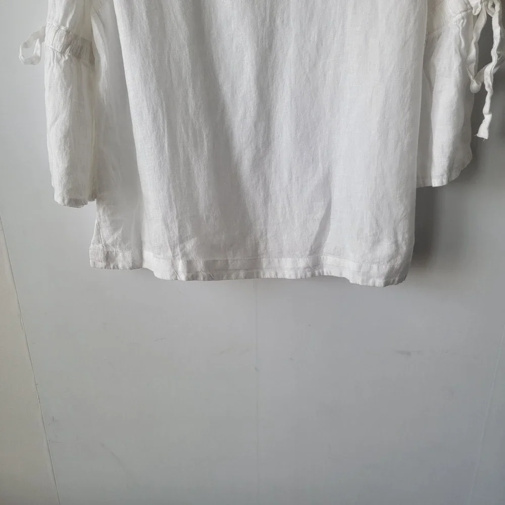 Charter Club women's 100% Linen Bell-Sleeve tie Top M beachy natural coastal - Picture 4 of 7